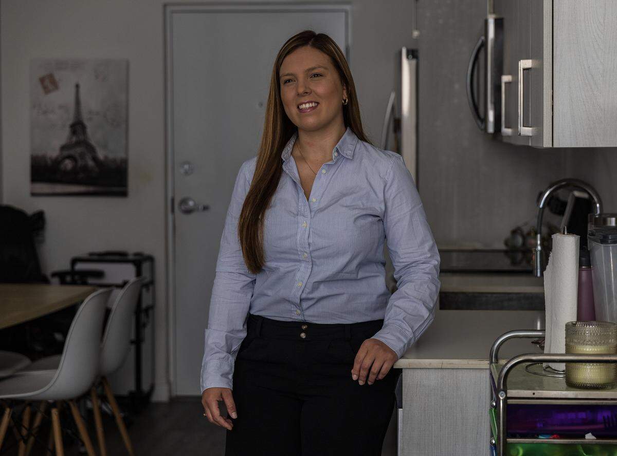 Yesica López talks on Tuesday, Aug. 19, 2025, about her time inside a Miami mental health crisis center in April 2022. Attorneys for López argue in a pending lawsuit that she was held against her will inside the facility.