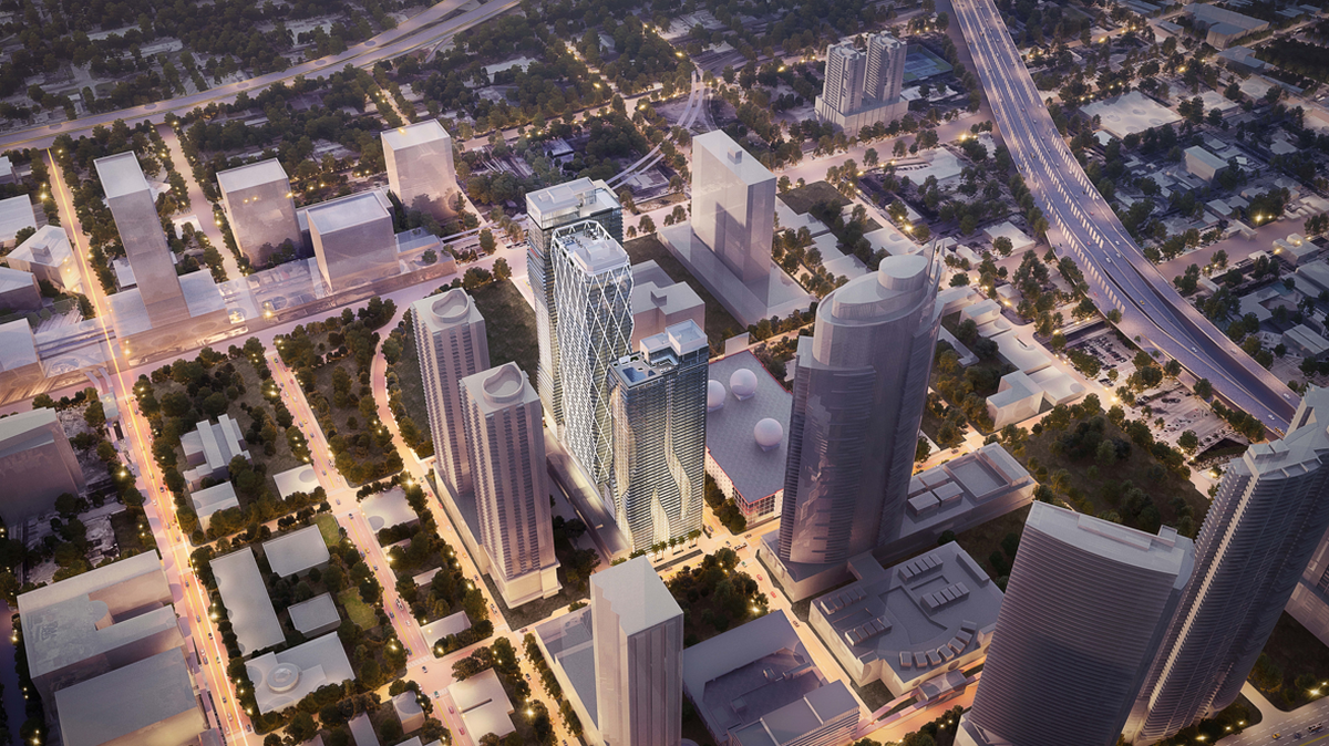 A New York developer plans to build three residential towers in Miami Worldcenter in the city’s downtown. Above: A rendering of the project.