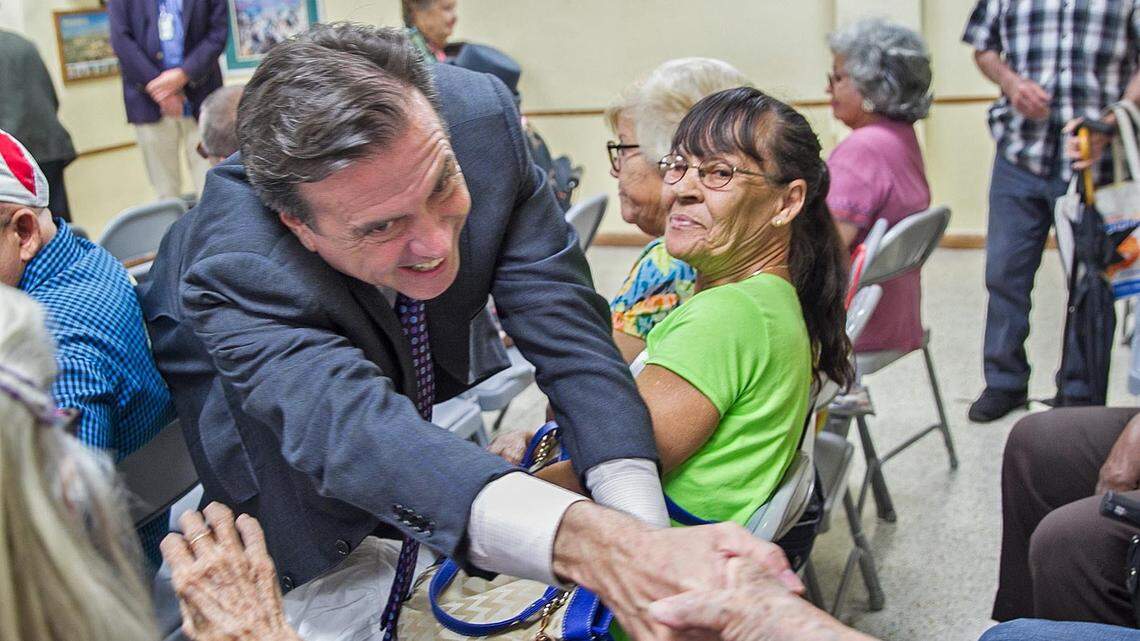 Miami-Dade County Commission candidate Alex Diaz de la Portilla visited with senior citizens from the Little Havana Activities and Nutrition Center as he campaigned for their vote on May 11, 2018.