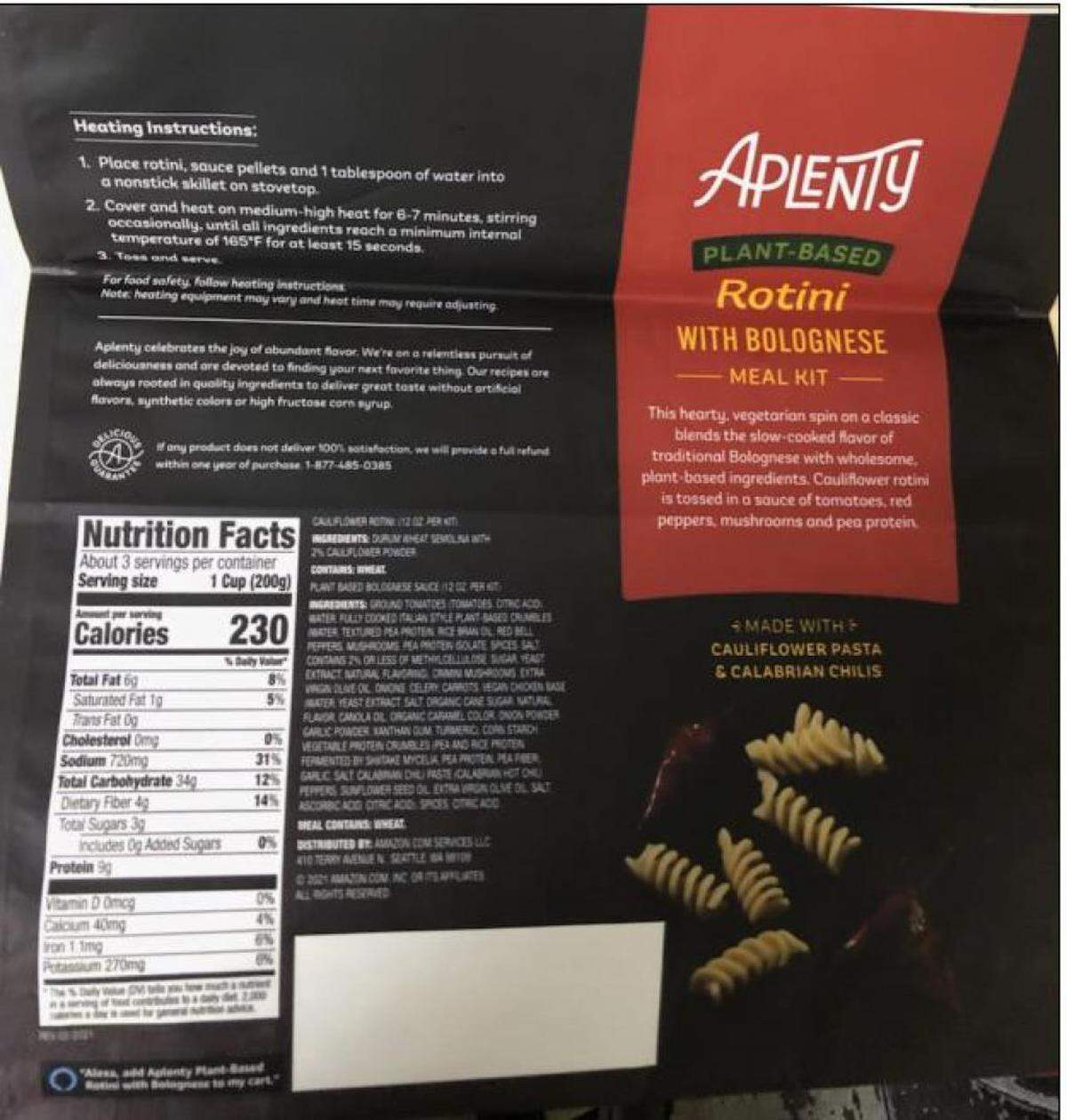 The rear of the pack with the ingredients list.