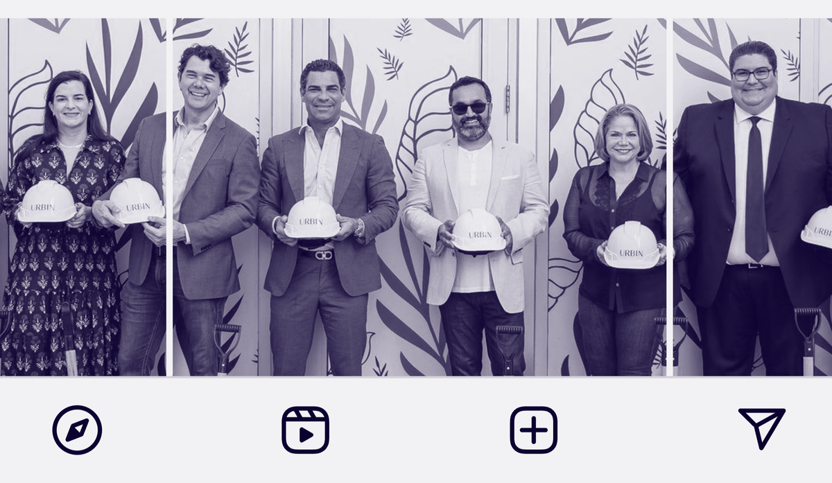 An Instagram post from developer Rishi Kapoor’s URBIN brand shows Miami Mayor Francis Suarez at the groundbreaking for a project in Coconut Grove. Company records show Kapoor, center right, had been paying Suarez $10,000 per month as a consultant.