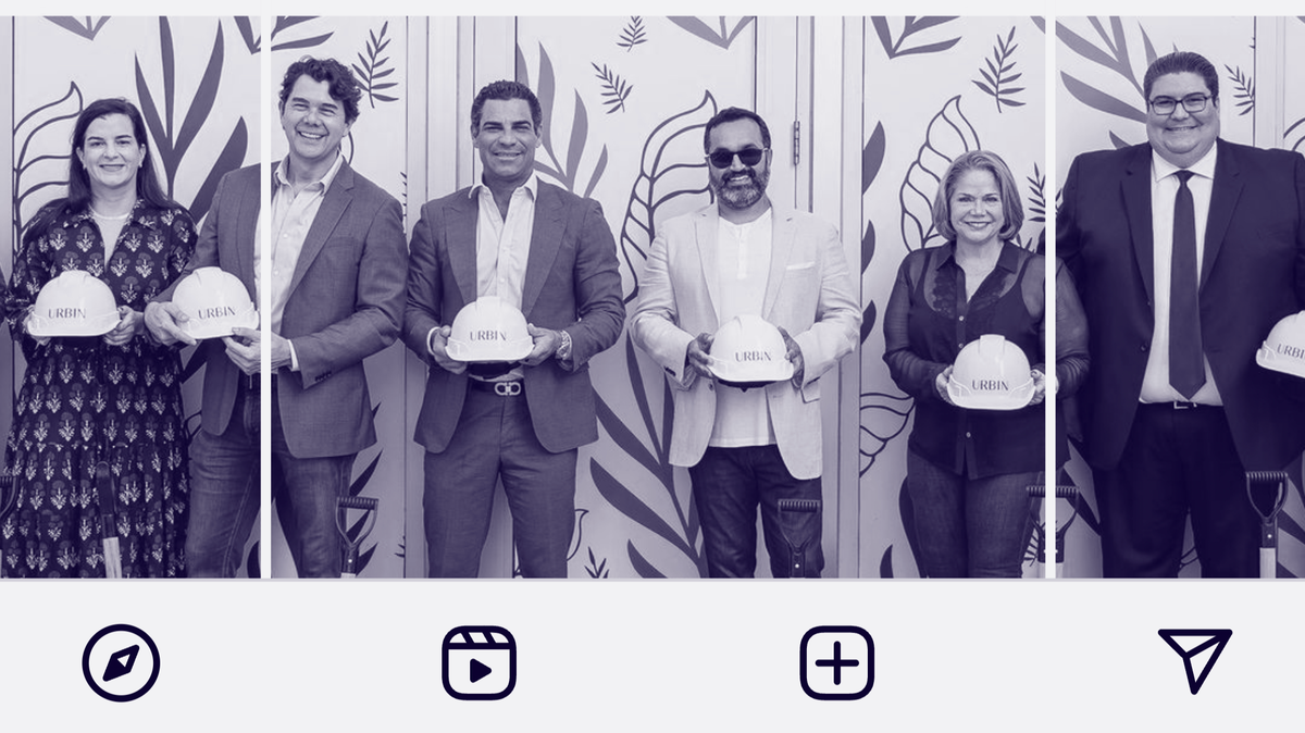 An Instagram post from developer Rishi Kapoor’s URBIN brand shows Miami Mayor Francis Suarez at the groundbreaking for a project in Coconut Grove. Company records show Kapoor (center right) had been paying Suarez $10,000 per month as a consultant.