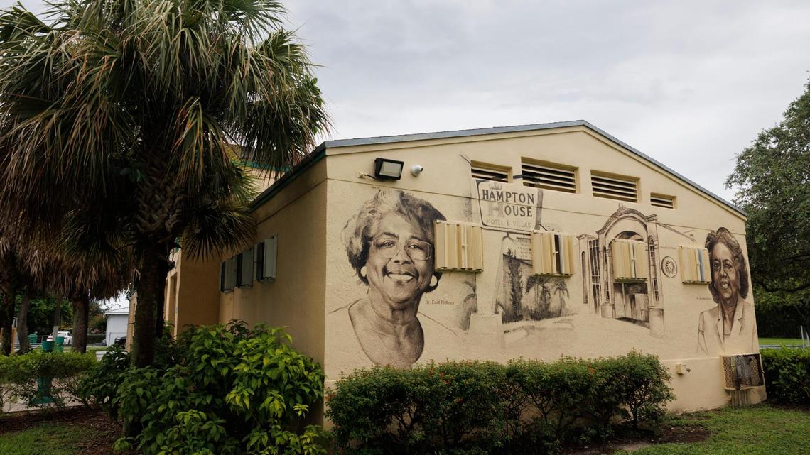 A mural of neighborhood historical figures sits in Jefferson Reaves, Sr. Park on Wednesday, July 23, 2025 in the Brownsville neighborhood of Miami, Fla.