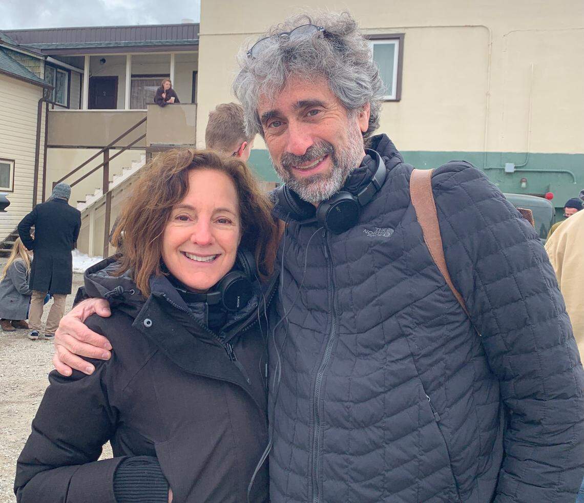 Paula Mazer and Mitchell Kaplan on the set of ‘Let Him Go,’ in Fort Macleod, Alberta. The film, which starred Kevin Costner and Diane Lane, was adapted from Larry Watson’s novel.