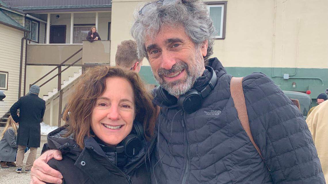 Paula Mazer and Mitchell Kaplan on the set of ‘Let Him Go,’ in Fort Macleod, Alberta. The film, which starred Kevin Costner and Diane Lane, was adapted from Larry Watson’s novel.