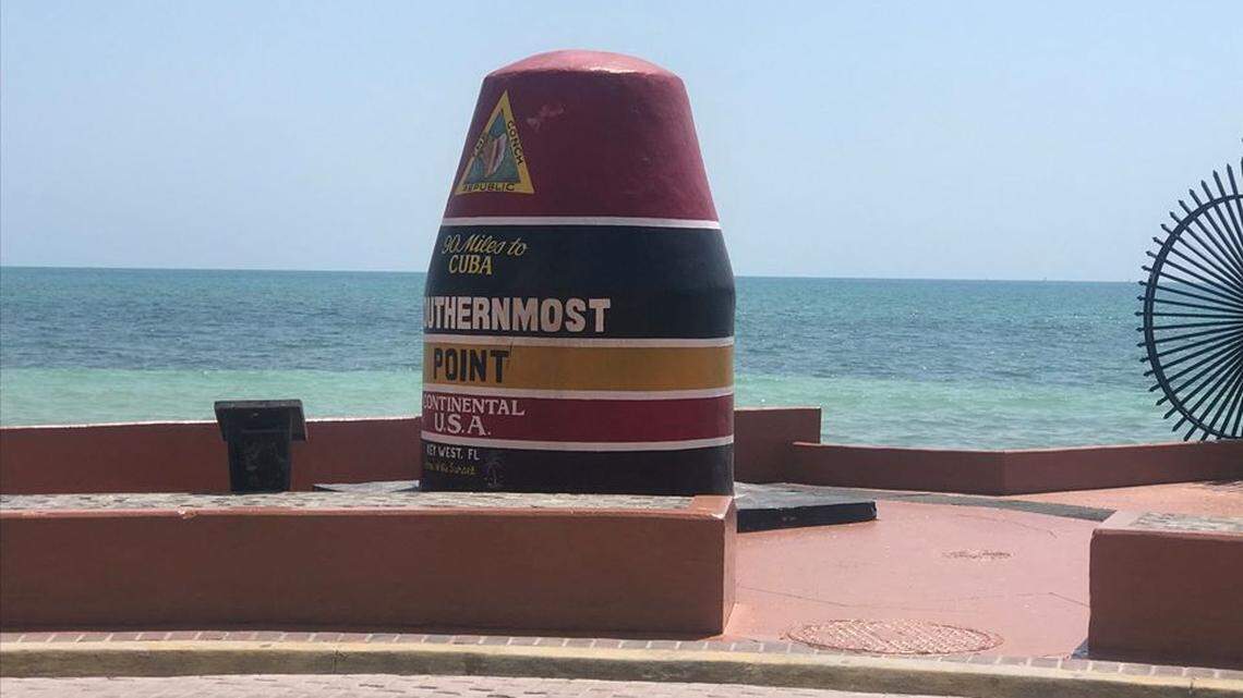 The landmark Southernmost Point buoy in Key West.