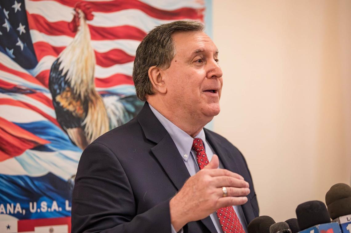 Commissioner Joe Carollo speaks at a press conference at his district office on Monday, July 29, 2024 in Miami, Fla. A federal magistrate judge recommended that Carollo can protect his Coconut Grove home from seizure as Little Havana businessman seek to collect on a $63.5 million civil judgment against him.