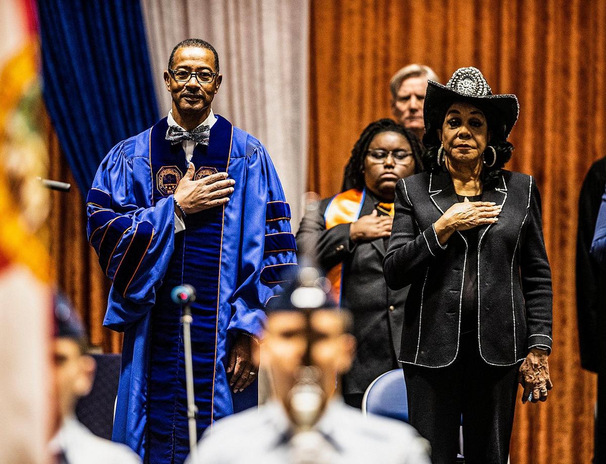 Congresswoman Frederica Wilson joined Dr. Jaffus Hardrick, Ed.D. during Mr. Hardrick’s Investiture Ceremony as the 14th president of Florida Memorial University, celebrated at the University in Miami Gardens, on Friday March17, 2023.