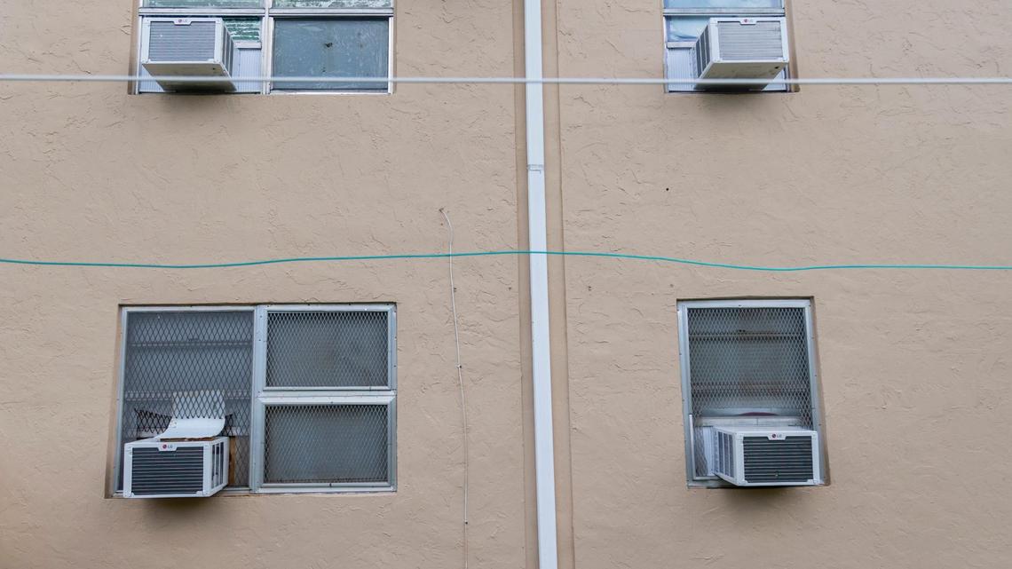 Recently installed air-conditioning units at 2840-2842 NW 10th Avenue in Miami, Florida. Federal housing doesn’t require air-conditioning, but Miami-Dade County is funding new A/C units for hundreds of public housing apartments.