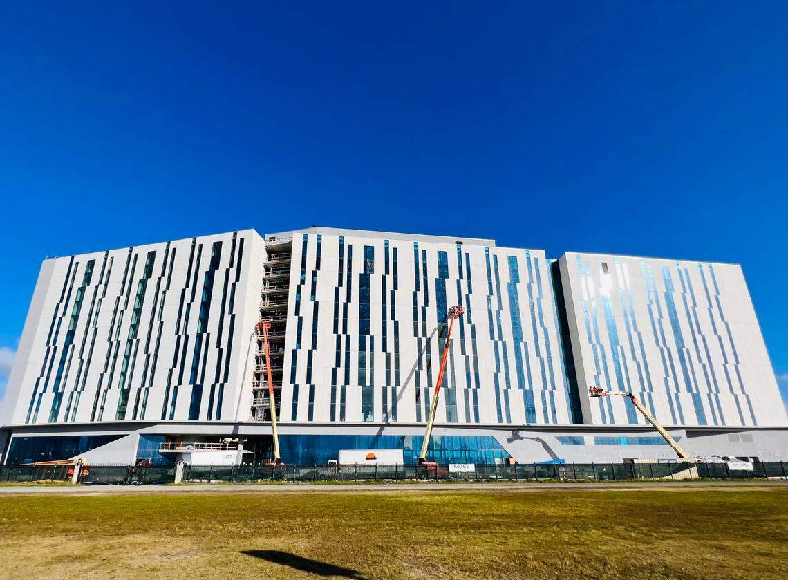 Florida International University’s Tamiami Hall, a 13-story student housing building with 700 new beds and a two-story lounge overlooking the stadium, on Dec. 16, 2021. The residence hall will open in 2022.