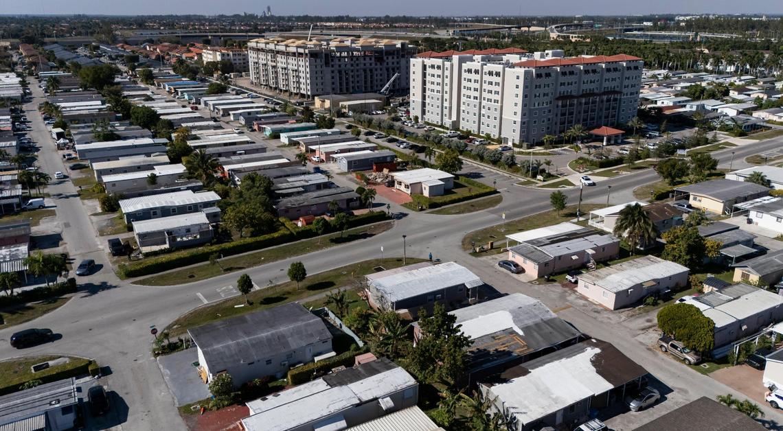 Aerial view of the Li’l Abner Mobile Home Park on Saturday, Dec. 21, 2024, in Sweetwater, Florida.