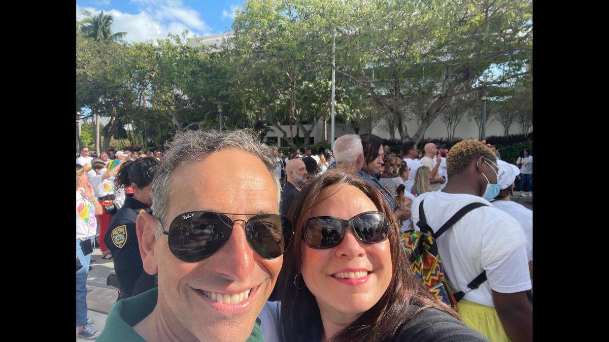 The late Miami Beach Commissioner Mark Samuelian, left, is photographed with his life partner Laura Dominguez, who is running to fill Samuelian’s seat.