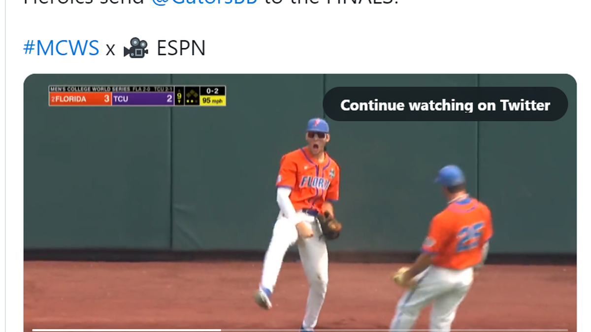 Florida Gators redshirt freshman Michael Robertson entered the College World Series game against TCU in the ninth inning. He made a highlight-reel catch to clinch the victory for the Gators on Wednesday in Omaha, Nebraska.