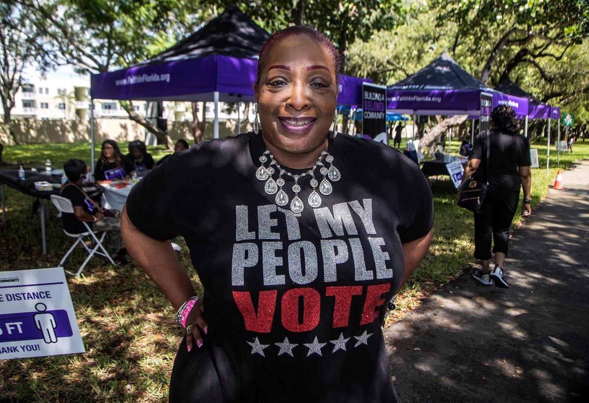 Denise Mills Mincey joined a group of voters from churches and community organizations from Miami-Dade County at the North Dade Regional Library in Miami Gardens as part of the “Souls to the Polls Caravan” 2022, on Saturday August 20, 2022.