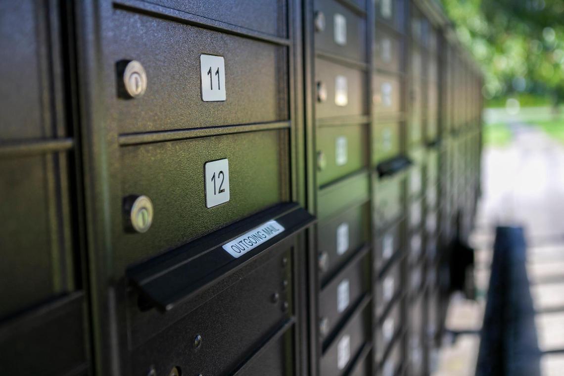 A view of the Pine Island apartment complex mailboxes in Princeton, Florida on Saturday, October 31, 2020. Some residents say they have experienced sluggish mail delivery in recent months, and that their mail-in ballots could have been affected.