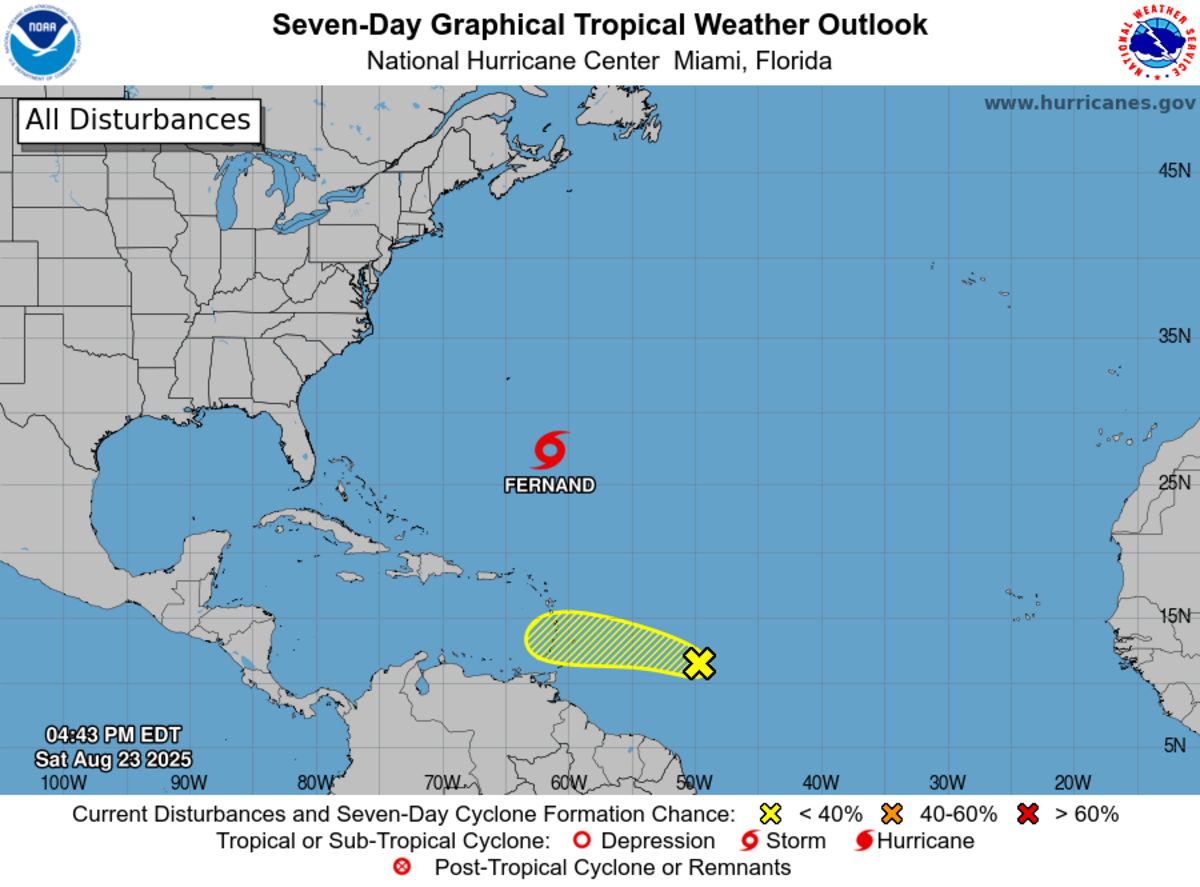 The National Hurricane Center’s 5 p.m. advisory of the two Atlantic systems.