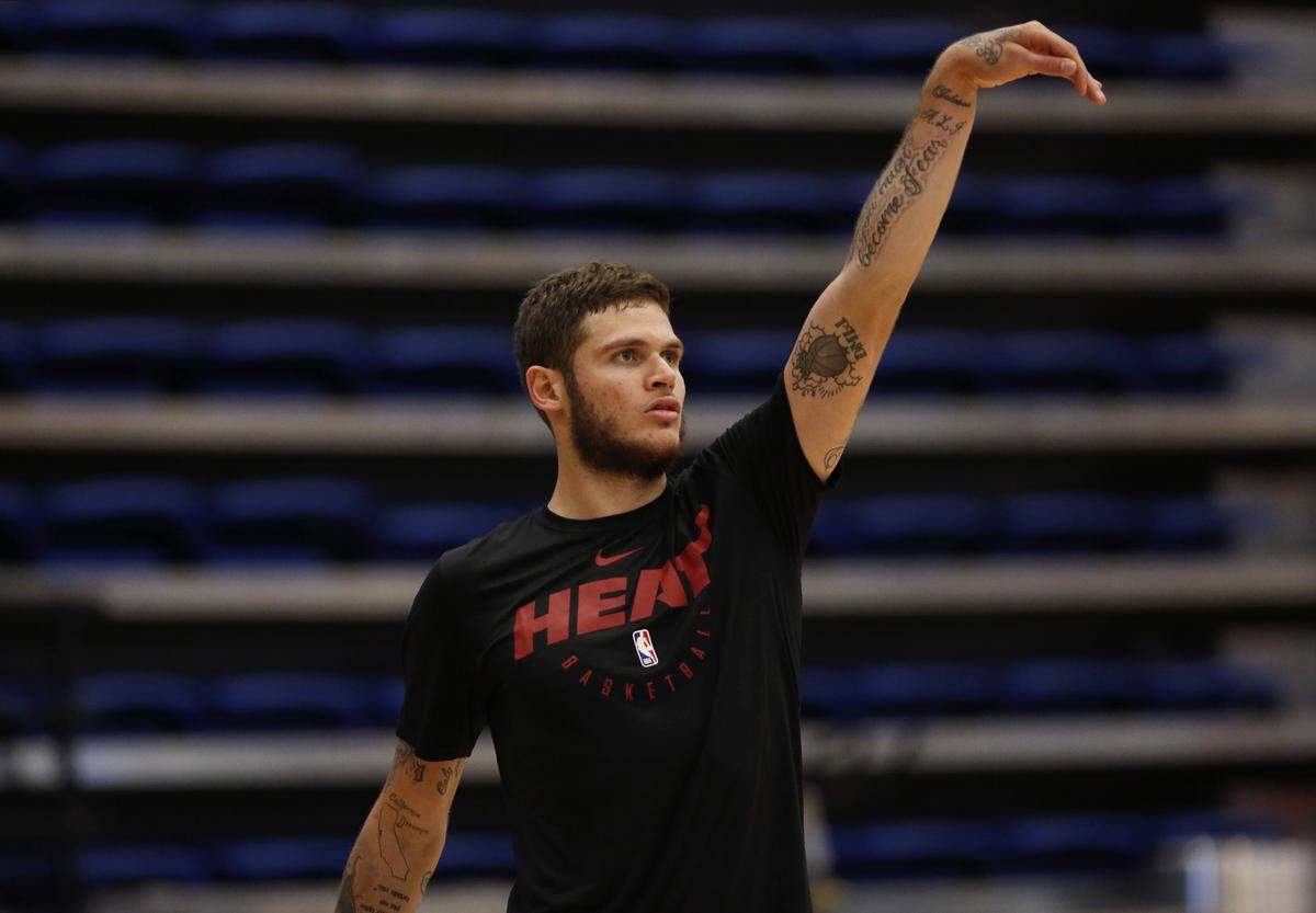 Miami Heat guard Tyler Johnson runs drills during practice on the second day of the Miami Heat training camp in preparation for the 2018-19 NBA season at FAU Arena on Wednesday, September 26, 2018 in Boca Raton, FL.