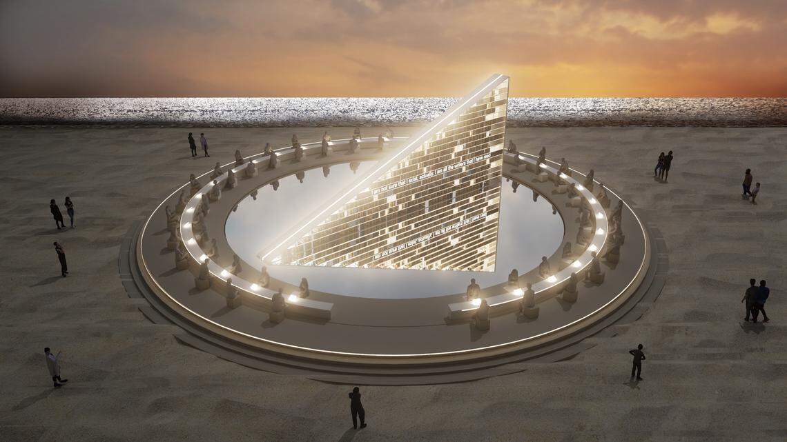 Rendering of ‘Library of Us’ to be installed outside of the Faena hotel on Miami Beach.