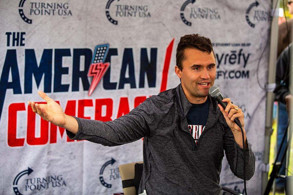 Right-wing activist Charlie Kirk debates with CSUN students during his American Comeback tour stop at CSUN in Northridge, Calif., on March 6, 2025. (Photo by Benjamin Hanson / Middle East Images via AFP) (Photo by BENJAMIN HANSON/Middle East Images/AFP via Getty Images)