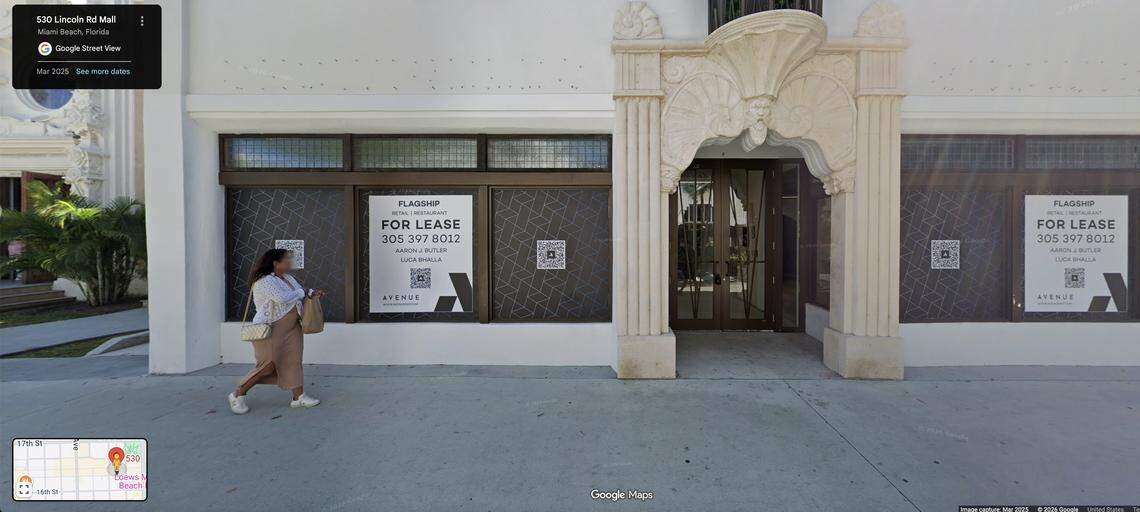 530 Lincoln Rd. is the location of a coming Uniqlo clothing store, according to the Lincoln Road BID. The space, seen here via Google Maps, is expected to be filled some time in Fall 2026.