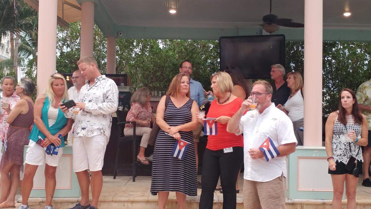 Locals gather at the Southernmost House in Key West on Wednesday, May 15, 2019, to meet the Cuban ambassador.
