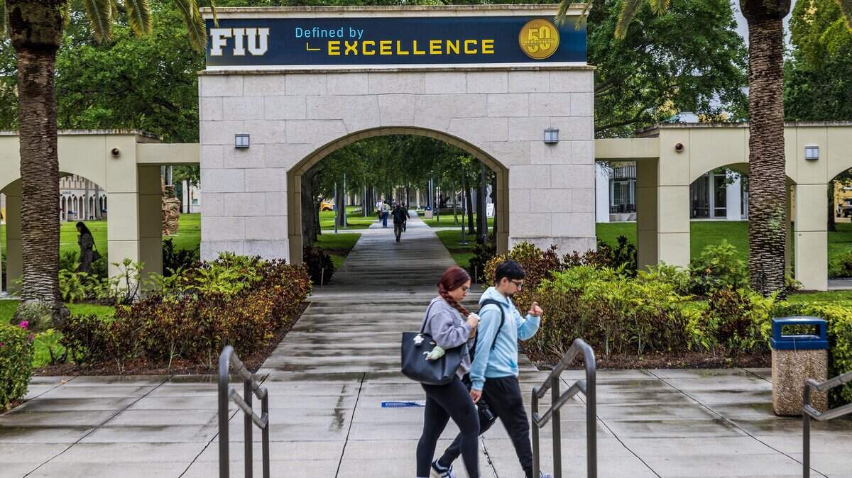 Students walk by the Graham Center at Florida International University, in Miami, on Tuesday, April 07, 2026.
