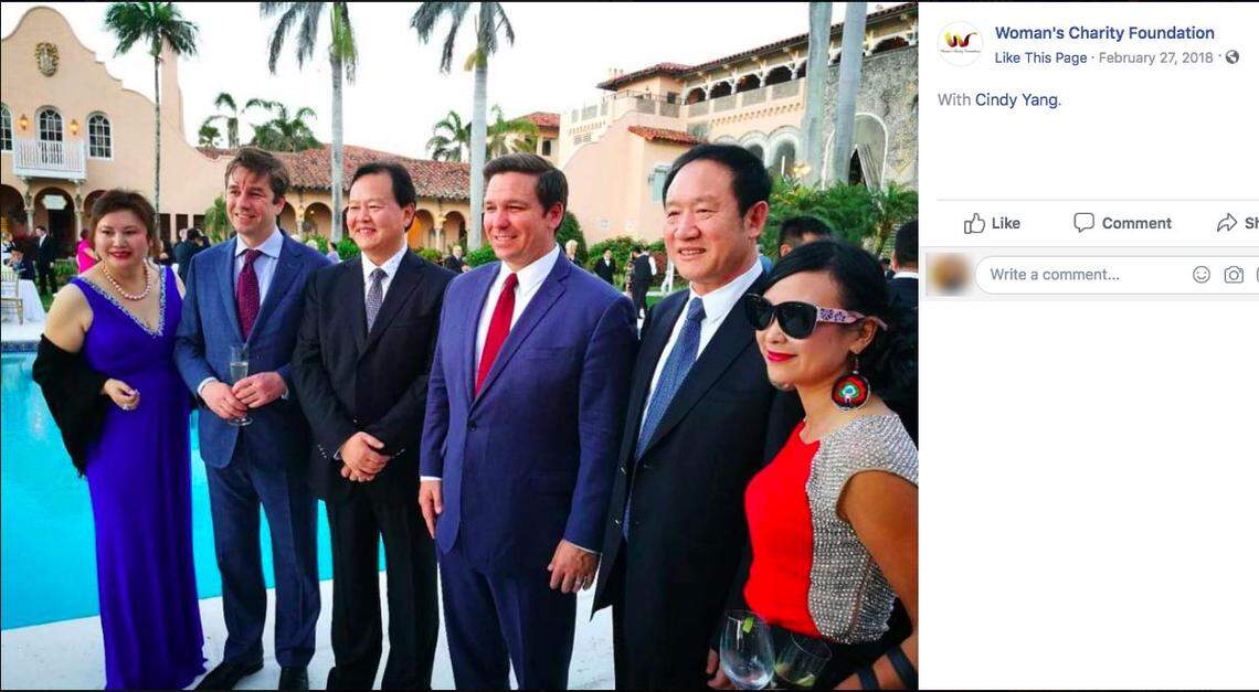 Future Florida governor Ron DeSantis, center, attended a pro-Israel gala at Mar-a-Lago on Feb. 25, 2018. The event was also attended by Cindy Yang, far left. Tickets cost $1,000 per person, according to the Israeli newspaper Haaretz.
