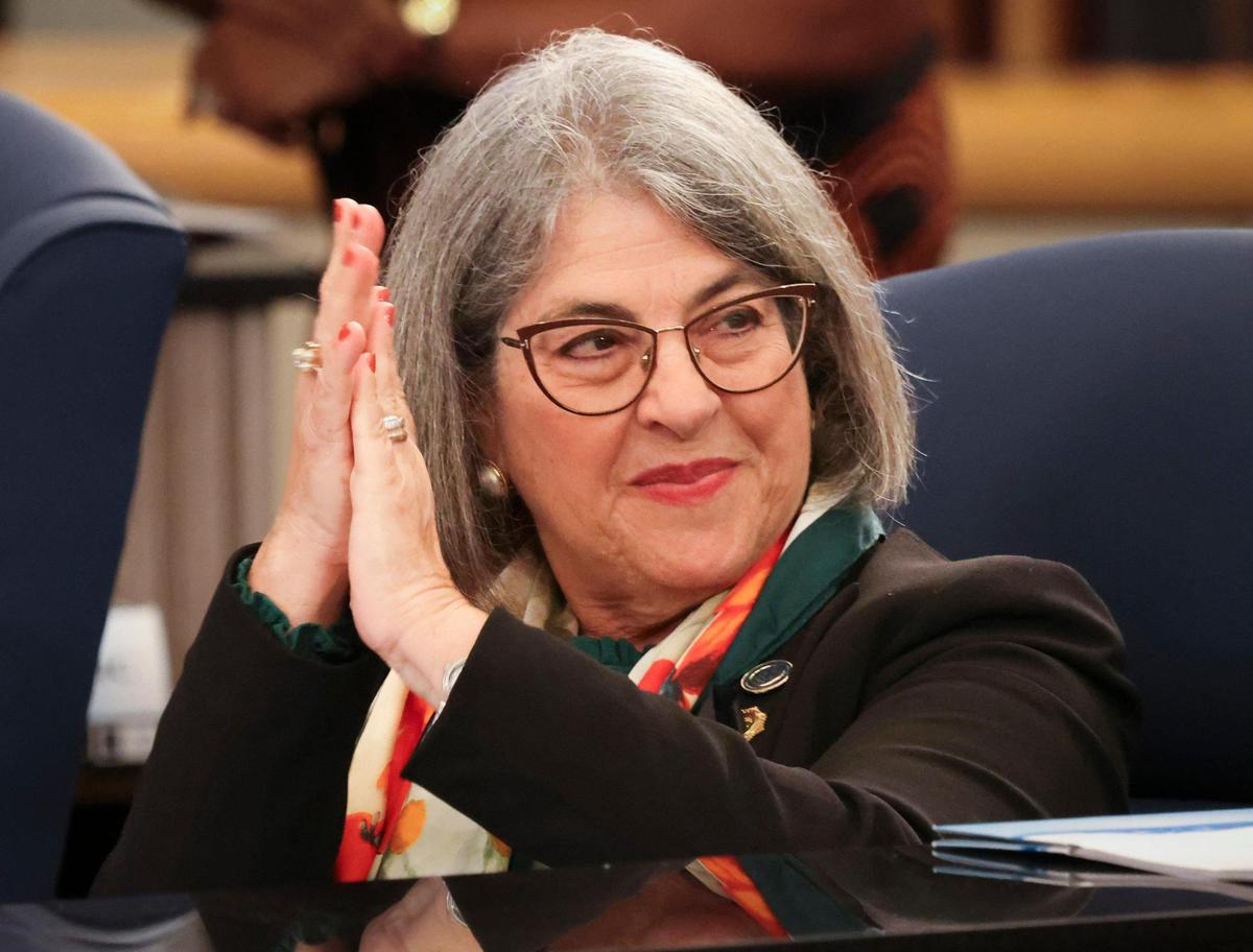 Miami-Dade Mayor Daniella Levine Cava during a light moment at the Miami-Dade County Commission meeting on Tuesday, April 1, 2025, at the Stephen P. Clark Government Center in downtown Miami.