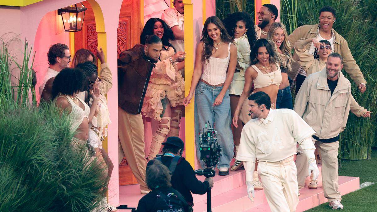 Pedro Pascal, Cardi B, Jessica Alba, Stephani Sosa, Bad Bunny, Alix Earle and David Grutman perform at Super Bowl LX held at Levi's Stadium on February 08, 2026 in Santa Clara, California. (Photo by Christopher Polk/Billboard via Getty Images)