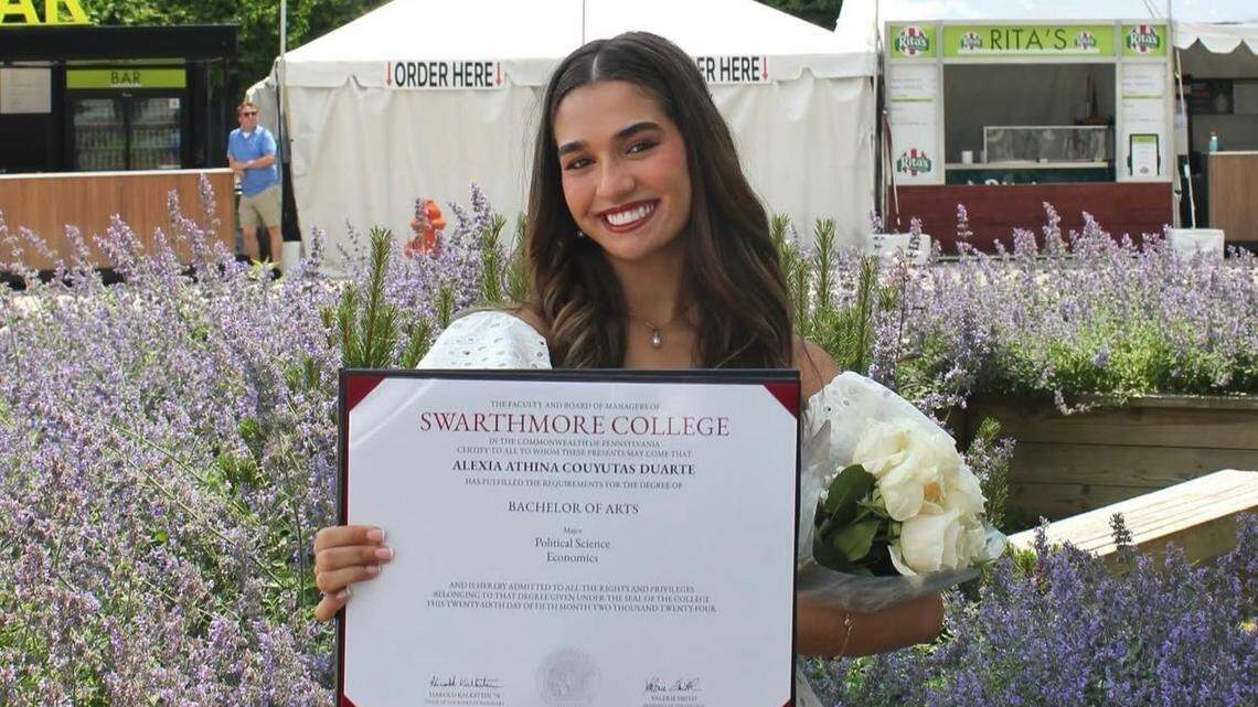 Alexia Couyutas Duarte celebrates her graduation from Swarthmore College in Pennsylvania. She was to enter Harvard’s law school in 2025.
