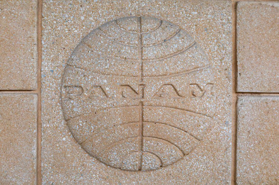 A look an original Pan Am logo on the facade inside Miami International Airport’s new terminal on Wednesday, July 23, 2025, in Miami, Fla.