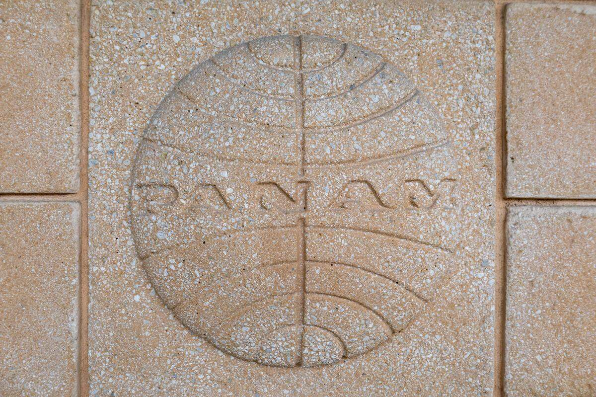 A look an original Pan Am logo on the facade inside Miami International Airport’s new terminal on Wednesday, July 23, 2025, in Miami, Fla.