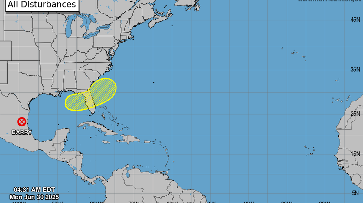 The hurricane center is watching north Florida for potential storm development this week, but for now, chances are low.
