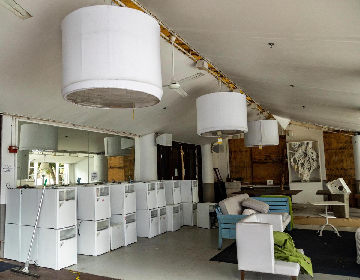 Small refrigerators and chandelier covers as well as many other items were put up for sale at the iconic Delano hotel.