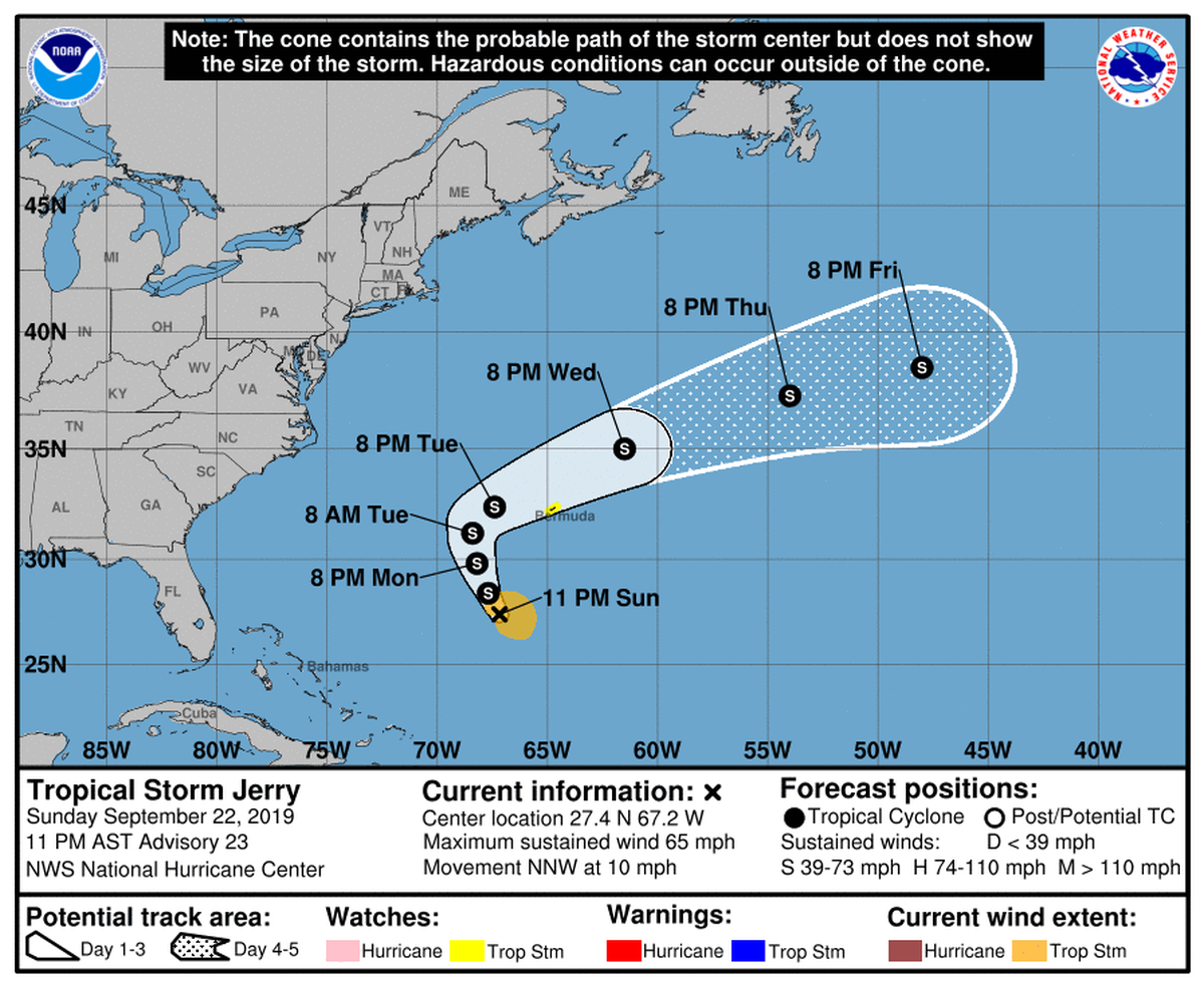 11 p.m. tracking map for Tropical Storm Jerry