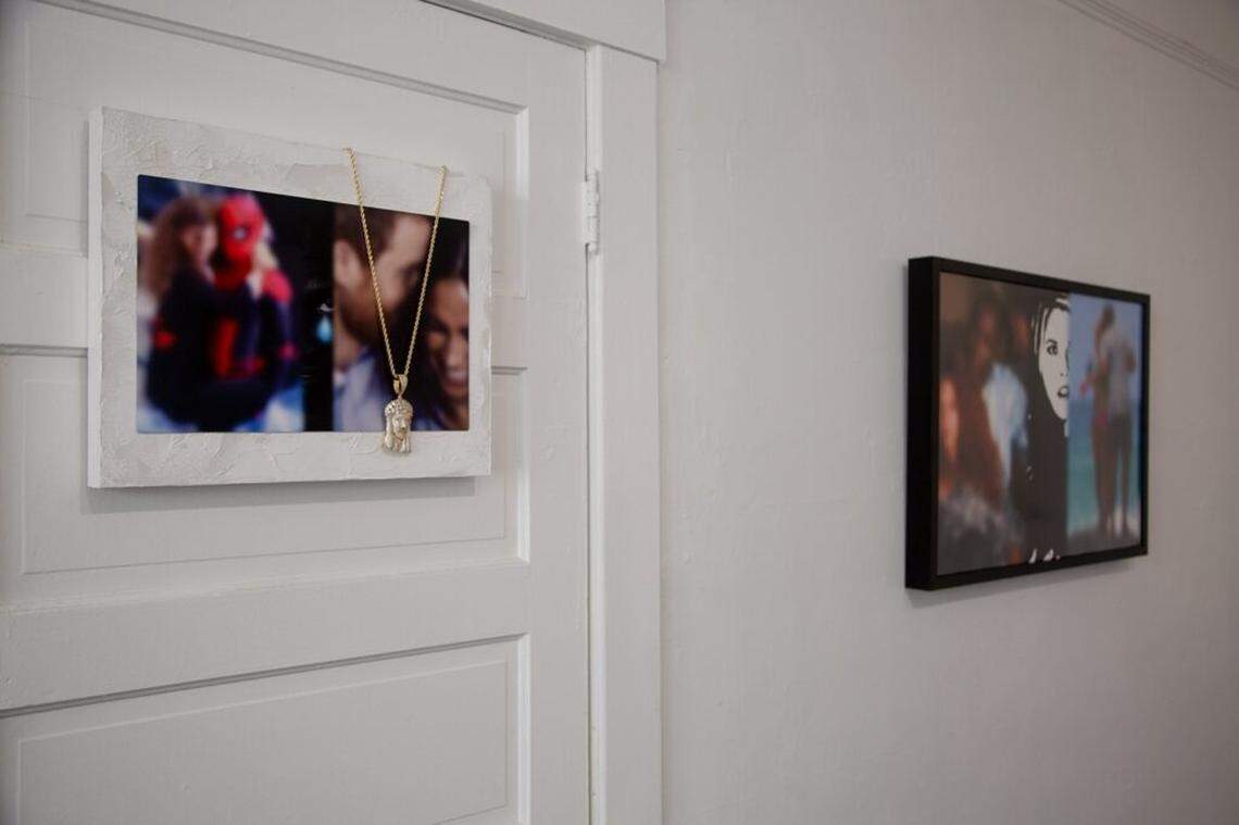 Karryl Eugene’s work uses photo collage and calligraphic elements to address the ways in which black culture is transformed into status symbols for the wealthy.