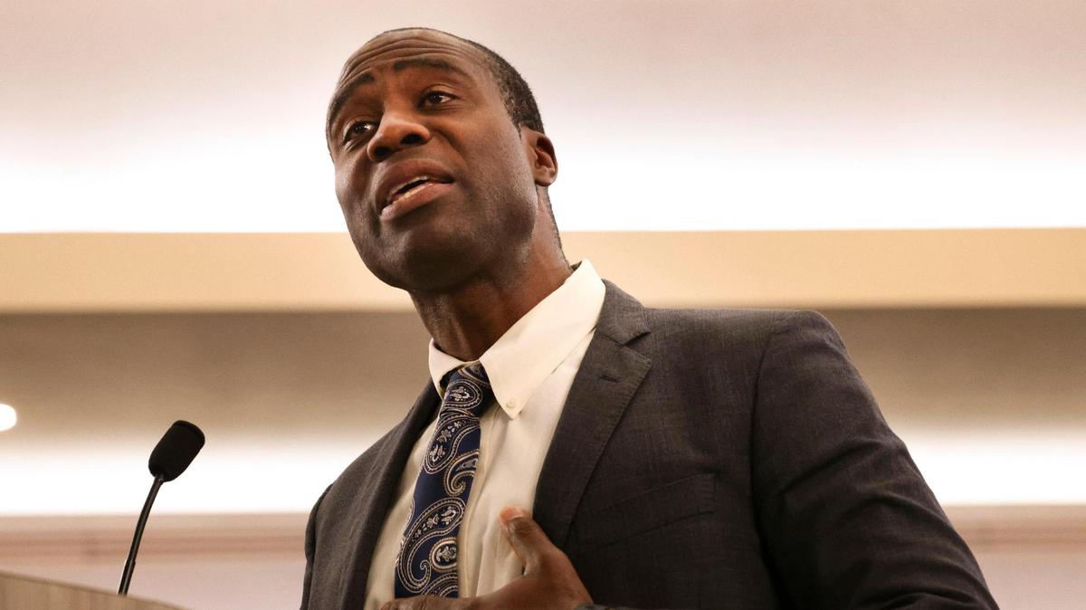 Florida Surgeon General Joseph Ladapo, speaks during a Miami-Dade County Commission meeting on April 1.