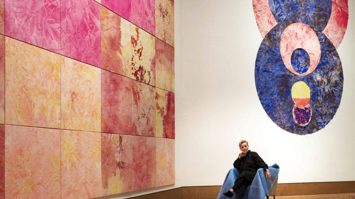 Miami artist Mette Tommerup with her work at the Frost Art Museum-FIU exhibition “Of What Surrounds Me.”