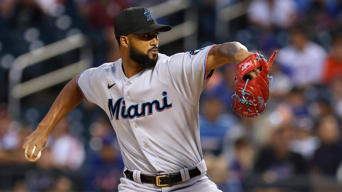 Sandy Alcantara #22 of the Miami Marlins delivers a pitch against the New York Mets in the first inning at Citi Field on September 2, 2021 in New York City.