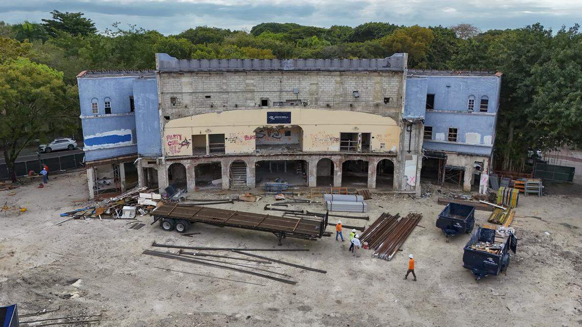 The rear portion of the Coconut Grove Playhouse has been fully demolished as the work continues on Wednesday, January 14, 2026 in Miami, Florida.