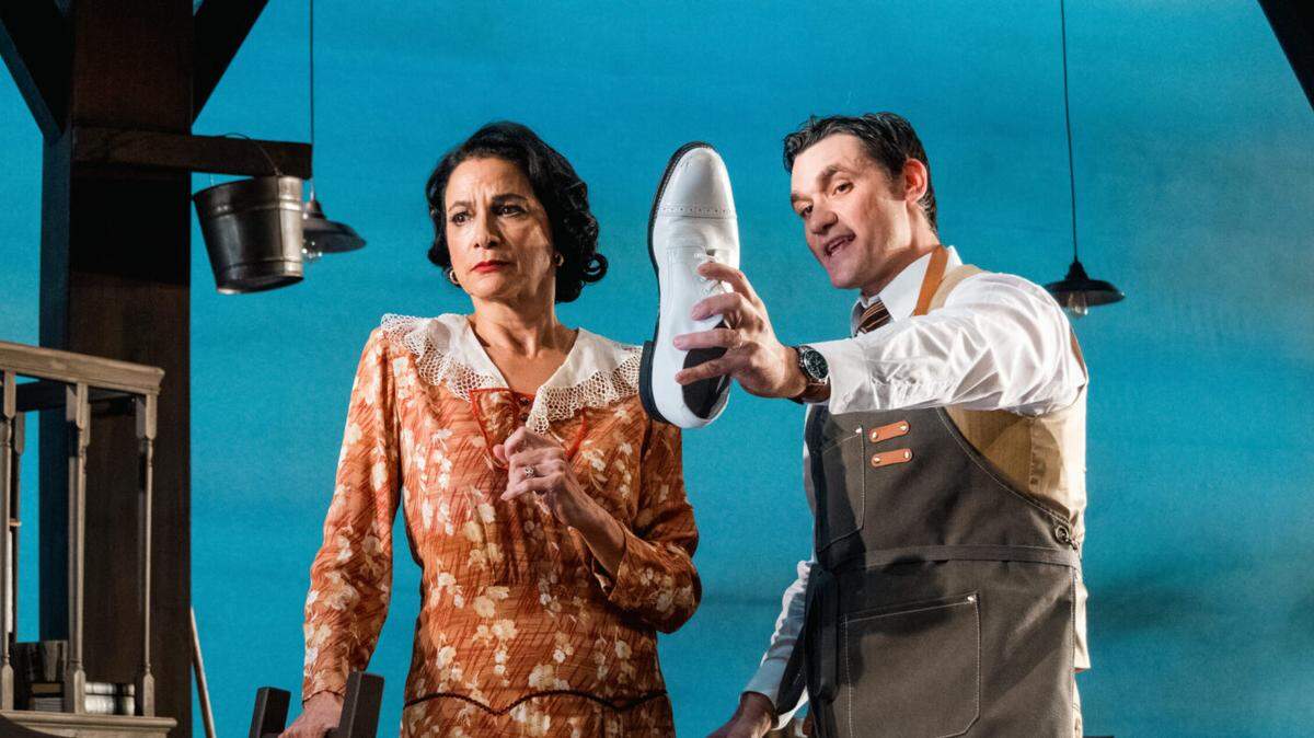 Saundra Santiago as Ofelia listens with disdain as Daniel Capote’s Cheché explains his new claim on the family business in “Anna in the Tropics.”