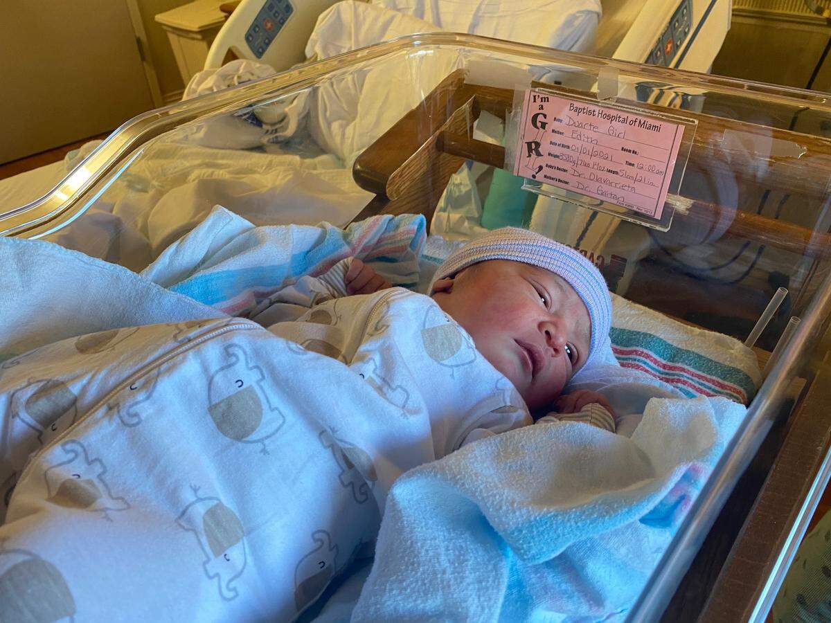 Salomé Ayala Duarte was born at midnight on New Years Day, making her the first baby born at Baptist Hospital in 2021. The healthy baby girl was born weighing 7 pounds and 14 ounces and measuring 21 inches.