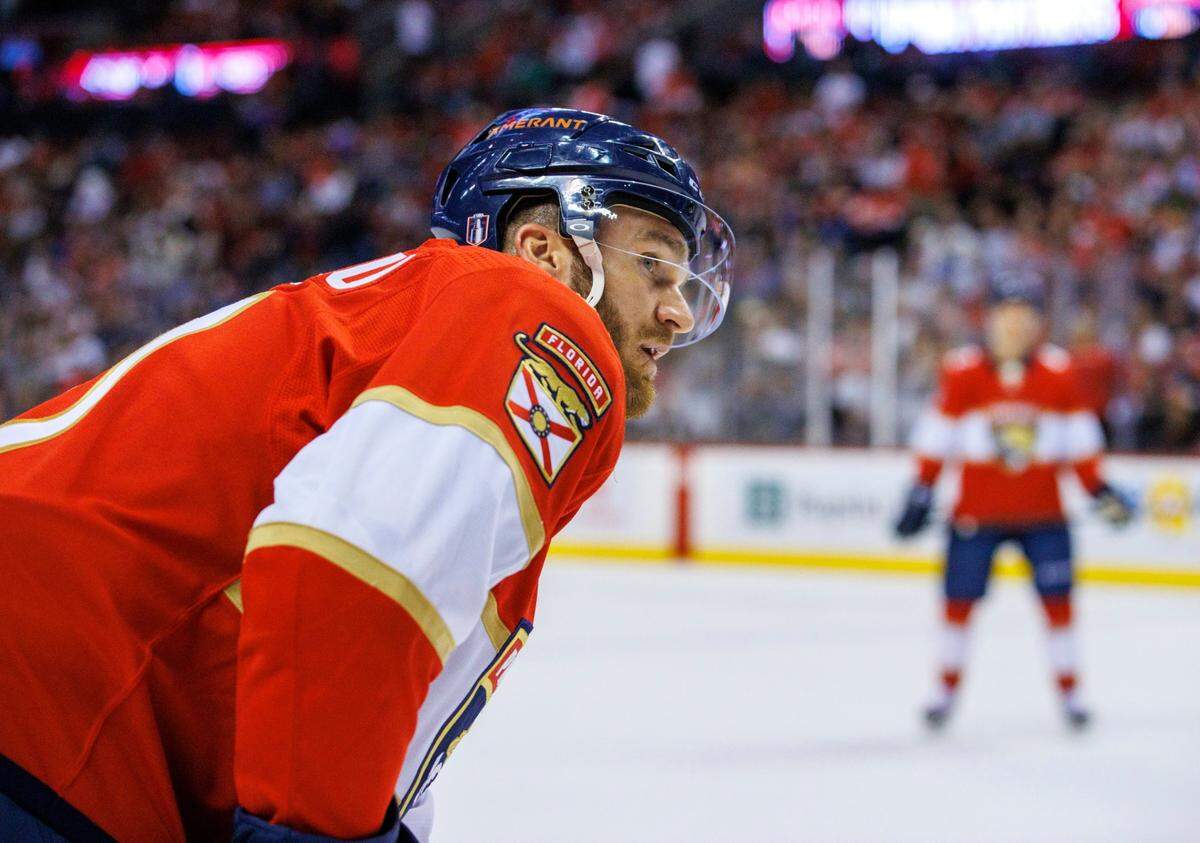 Florida Panthers left wing Jonathan Huberdeau (11) looks on during the first period of Game 5 of a first round NHL Stanley Cup series against the Washington Capitals at FLA Live Arena on Wednesday, May 11, 2022 in Sunrise, Fl.