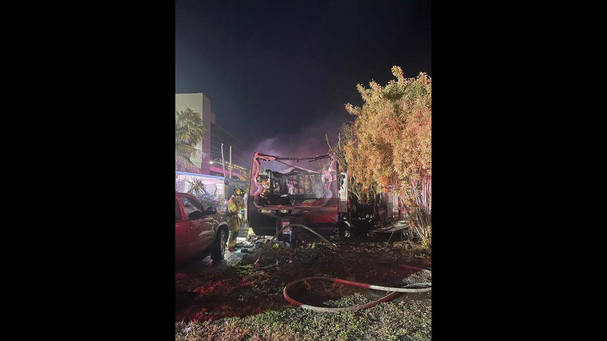 One person has died after a fire tore through a Hallandale Beach mobile, fire rescue officials say