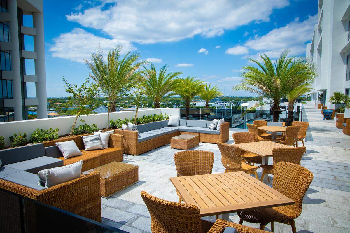 The terrace at the Hilton Aventura Miami.