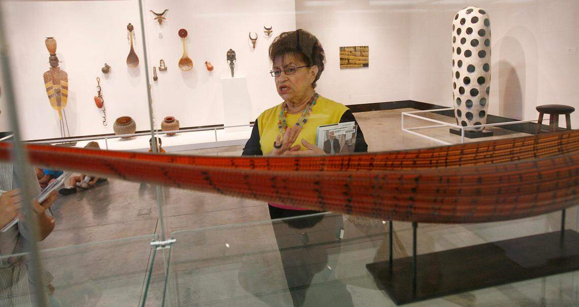 Myrna Palley discuss pieces from her personal glass art collection that is on display at the Lowe Art Museum on the University of Miami campus Thursday, June 12, 2008 in Coral Gables, Florida.