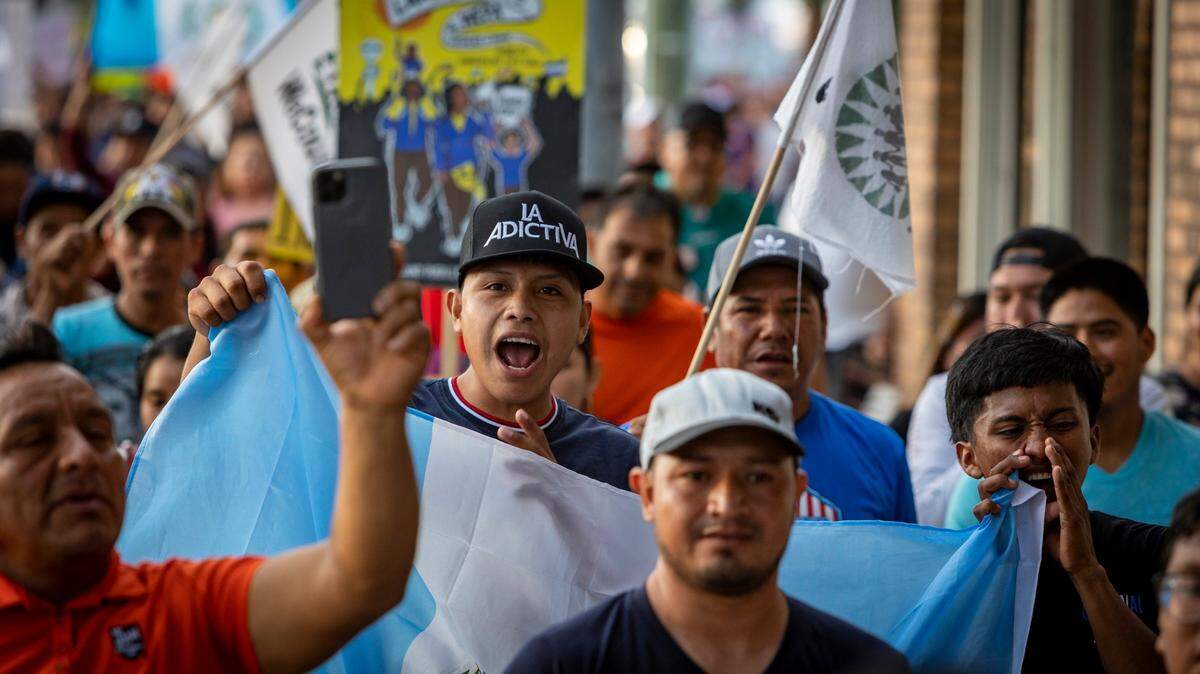 Homestead, Florida - June 1, 2023 - Marchers chant slogans as their march through the streets of Homestead to protest SB 1718.