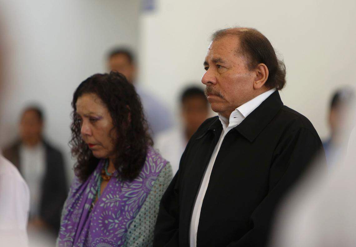 File photo of Nicaragua's President Daniel Ortega, right, and Vice President and first lady Rosario Murillo attending the opening of a national dialogue in Managua, Nicaragua, on Wednesday, May 16, 2018. Ortega sat down to formally talk with opposition and civic groups for the first time since he returned to power in 2007.