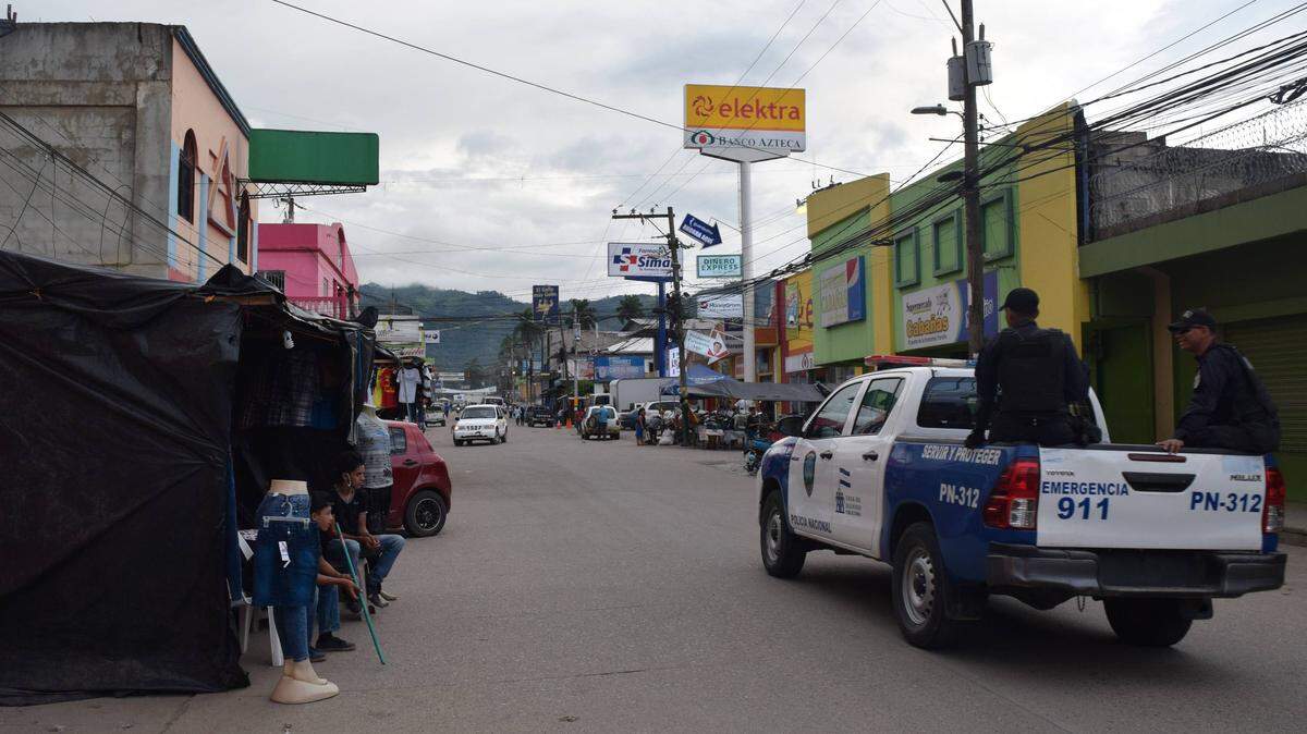Police patrol the streets of Yoro, Honduras. A few years ago, the region's violence forced many people to emigrate to the United States. Now, locals say it's the lack of jobs and the poor economy that are sending people north.