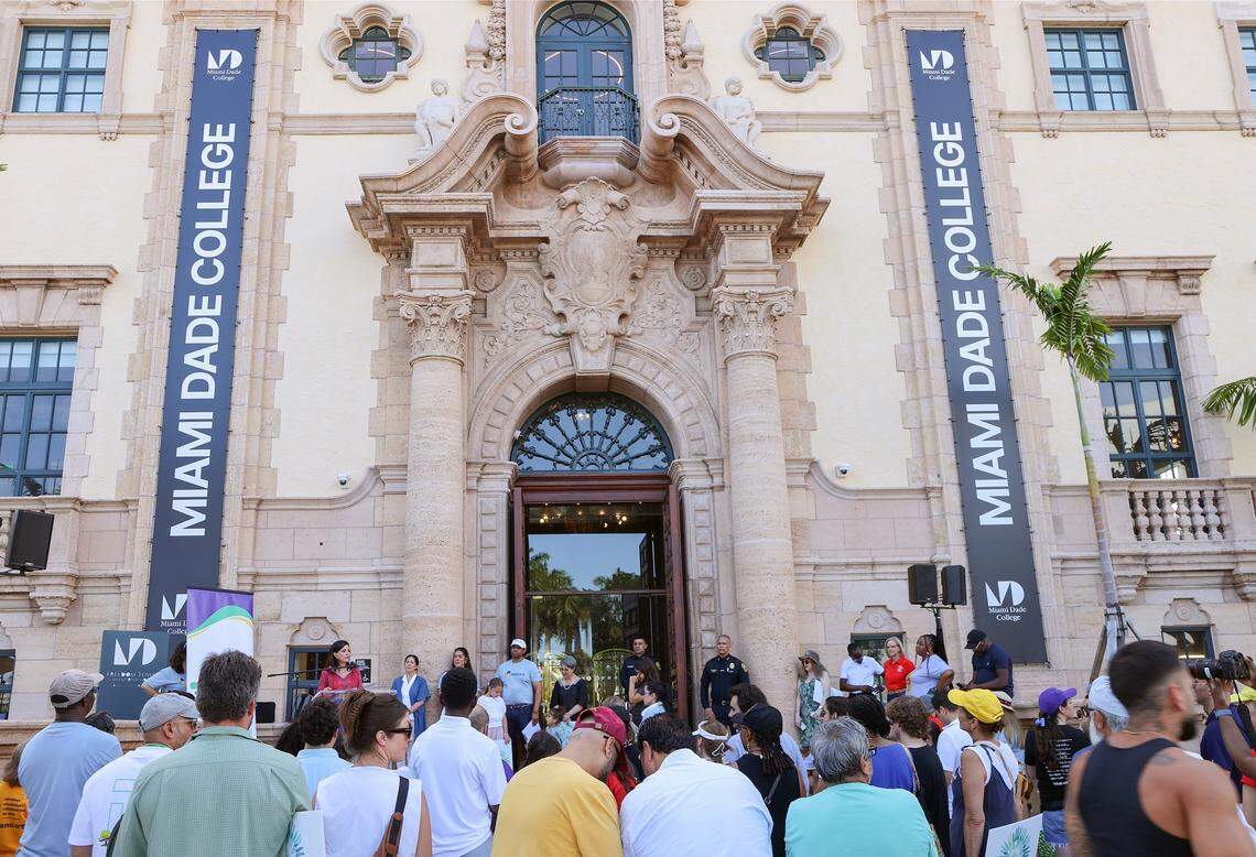 About 120 people gather at Freedom Tower in Miami on Sunday, April 19, 2026, for the Miami Un event, which brings together civic, faith, cultural and nonprofit communities to reaffirm the importance of unity.